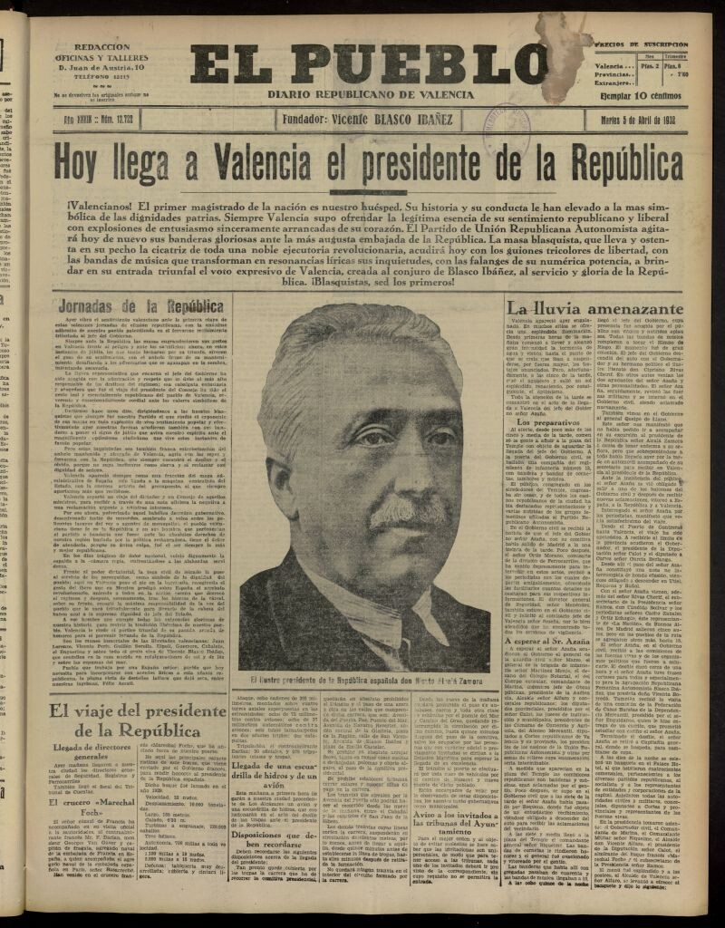 Miniatura de El Pueblo : Diario republicano de Valencia del 5 de abril de 1932, nº 13.722