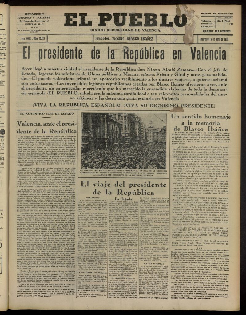 Miniatura de El Pueblo : Diario republicano de Valencia del 6 de abril de 1932, nº 13.723