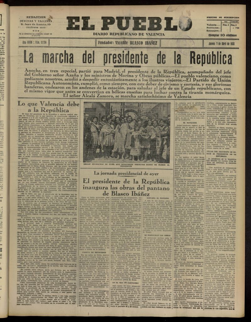 Miniatura de El Pueblo : Diario republicano de Valencia del 7 de abril de 1932, nº 13.724