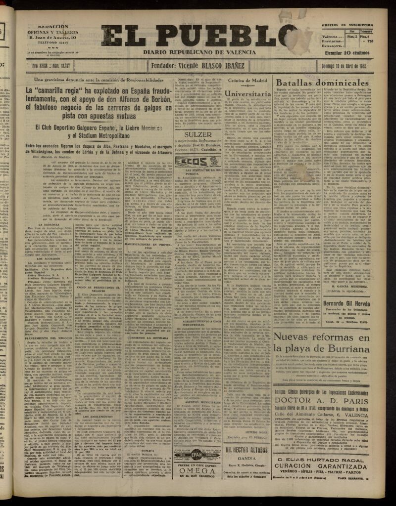 Miniatura de El Pueblo : Diario republicano de Valencia del 10 de abril de 1932, nº 13.727