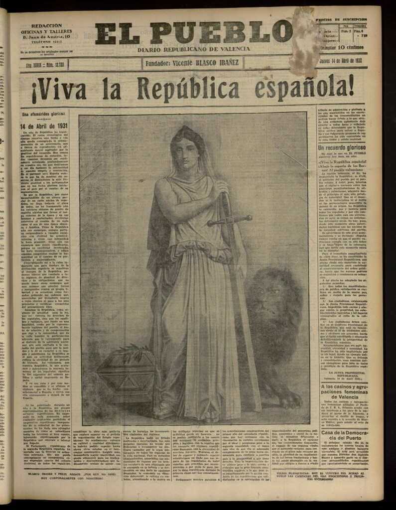 Miniatura de El Pueblo : Diario republicano de Valencia del 14 de abril de 1932, nº 13.730