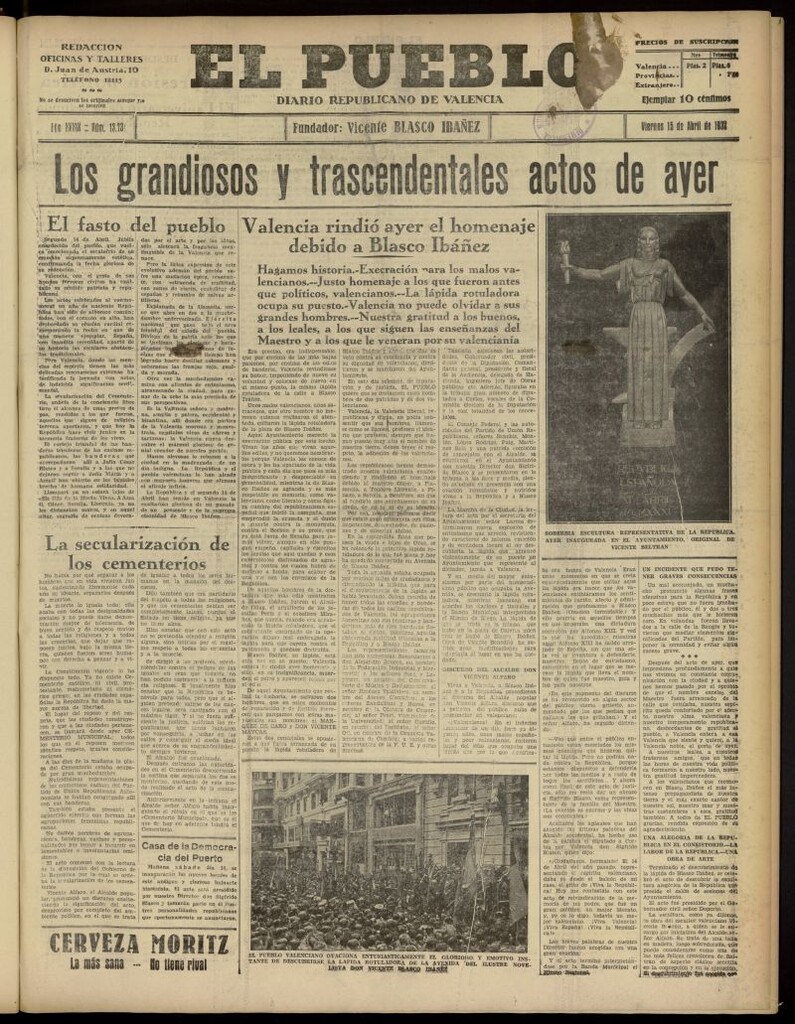 Miniatura de El Pueblo : Diario republicano de Valencia del 15 de abril de 1932, nº 13.731