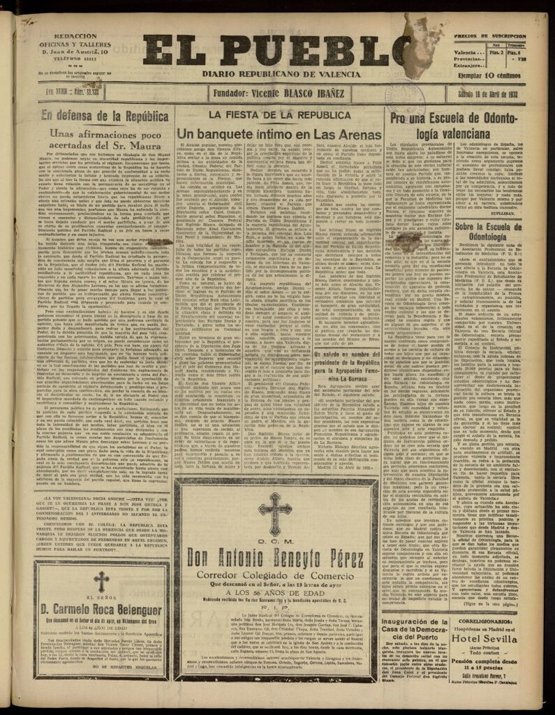 Miniatura de El Pueblo : Diario republicano de Valencia del 16 de abril de 1932, nº 13.732