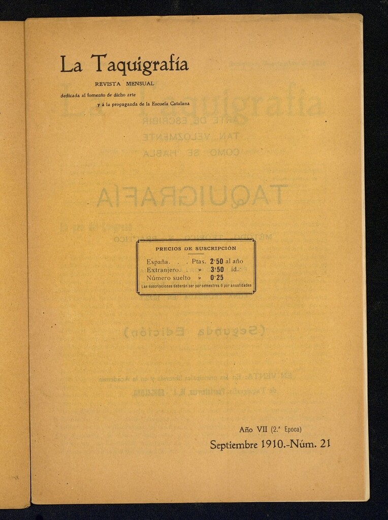 Miniatura de La Taquigrafía . Septiembre de 1910, nº 21