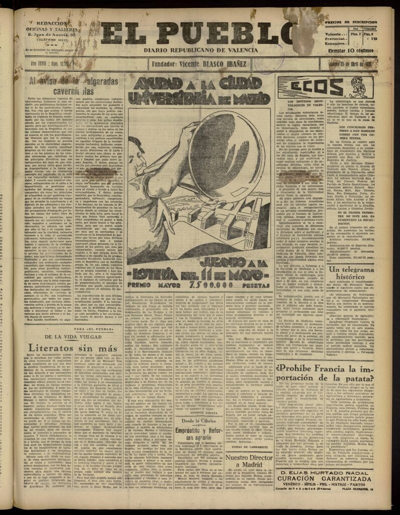 Miniatura de El Pueblo : Diario republicano de Valencia del 21 de abril de 1932, nº 13.736