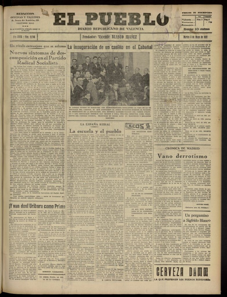 Miniatura de El Pueblo : Diario republicano de Valencia del 3 de mayo de 1932, nº 13.746