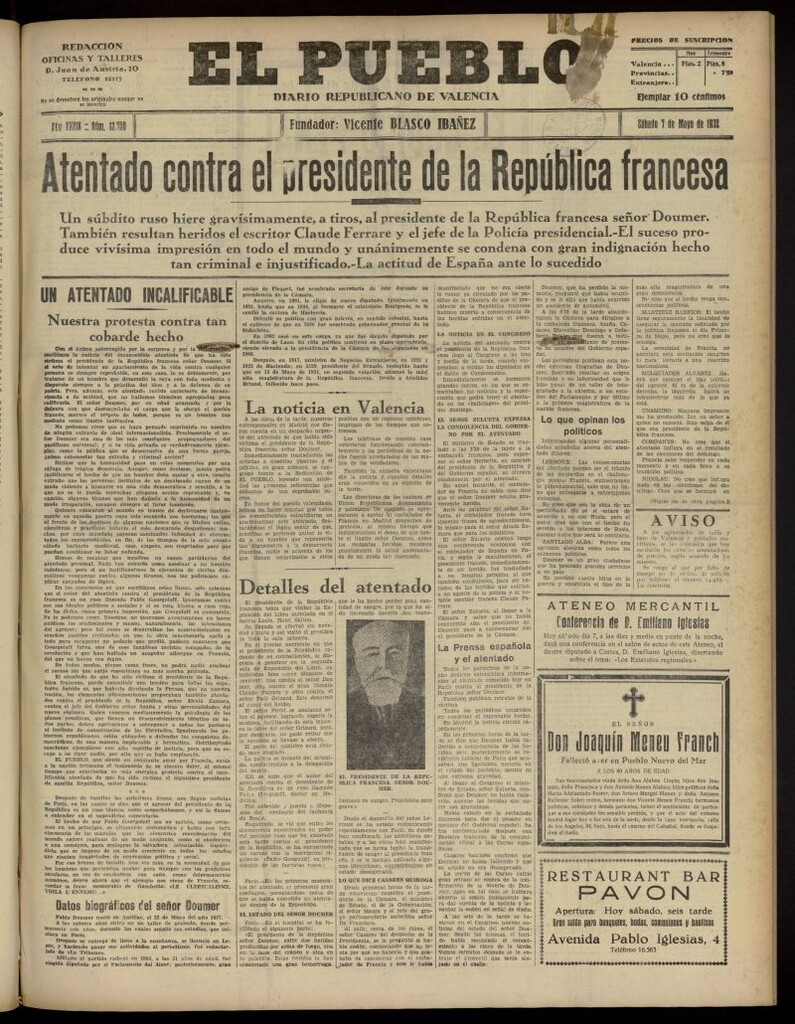 Miniatura de El Pueblo : Diario republicano de Valencia del 7 de mayo de 1932, nº 13.750