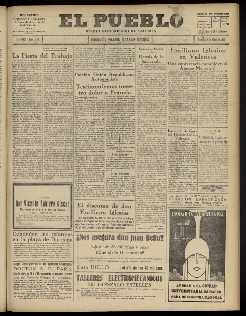 Miniatura de El Pueblo : Diario republicano de Valencia del 8 de mayo de 1932, nº 13.751