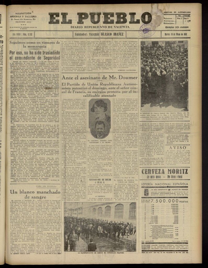 Miniatura de El Pueblo : Diario republicano de Valencia del 10 de mayo de 1932, nº 13.752