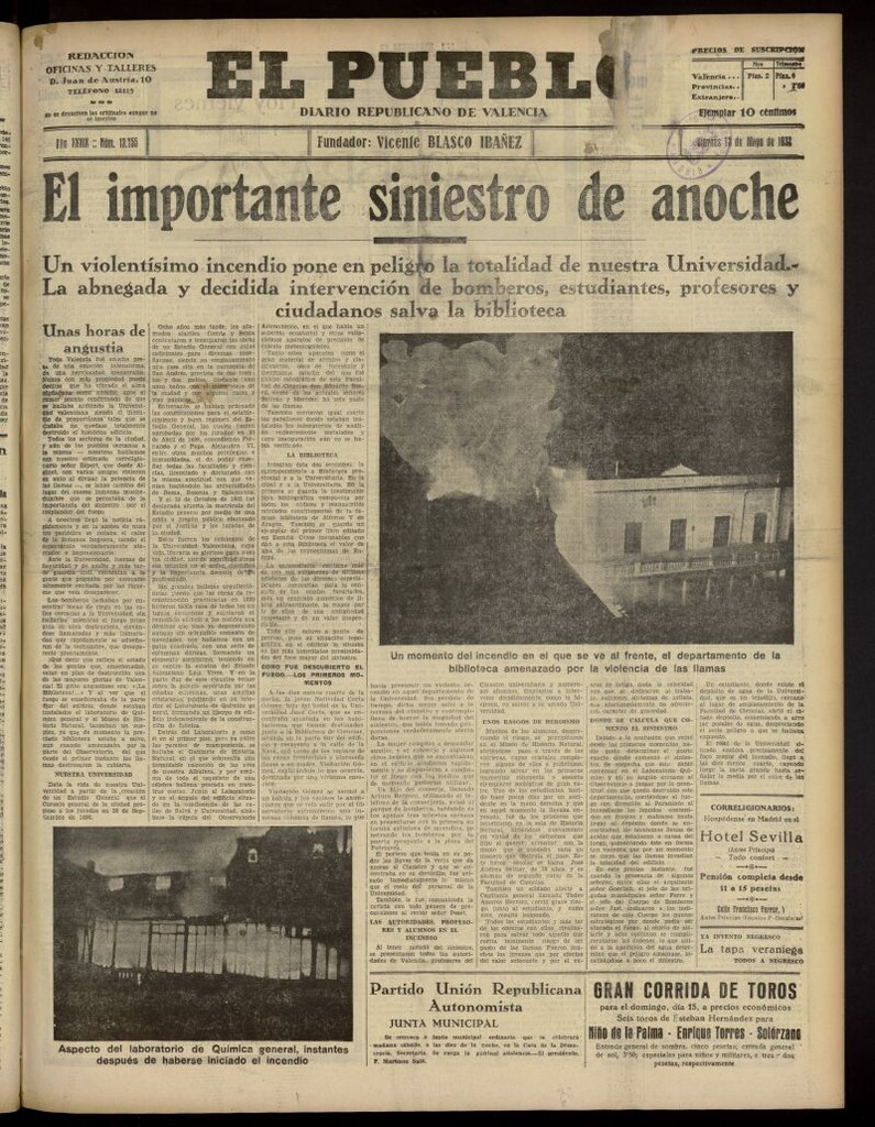 Miniatura de El Pueblo : Diario republicano de Valencia del 13 de mayo de 1932, nº 13.755