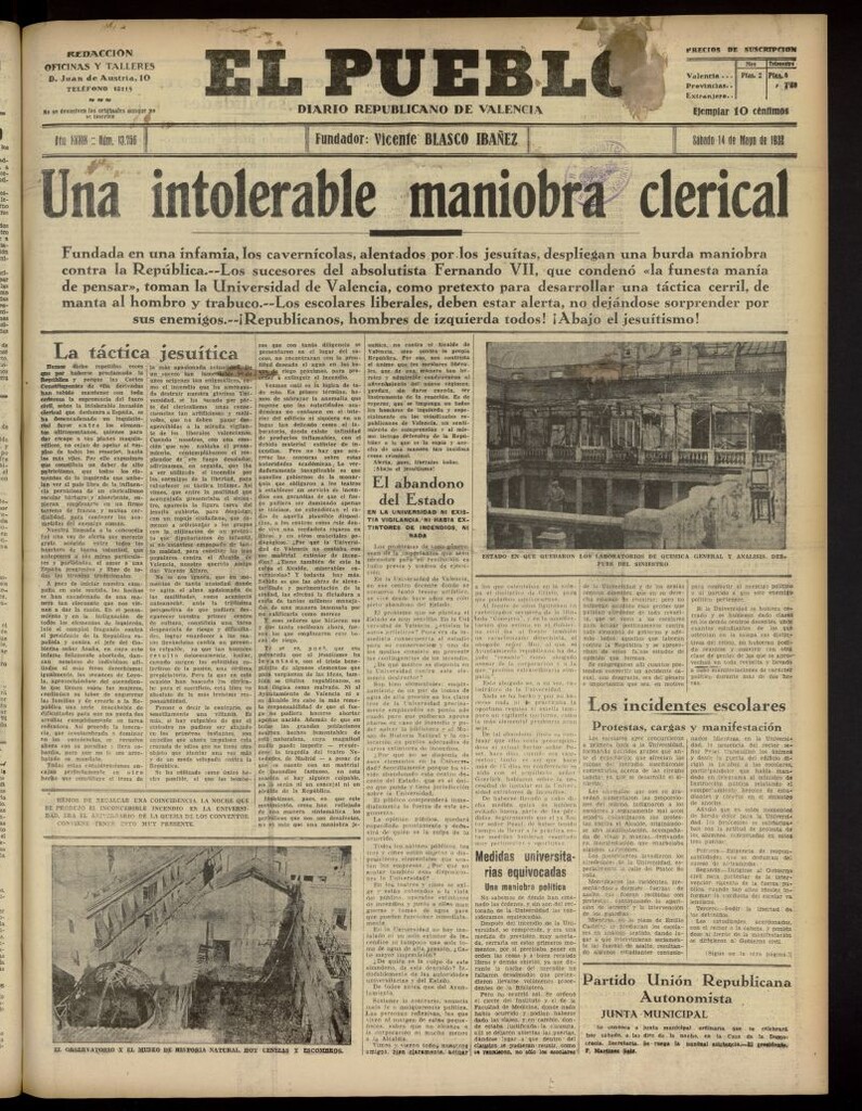 Miniatura de El Pueblo : Diario republicano de Valencia del 14 de mayo de 1932, nº 13.756