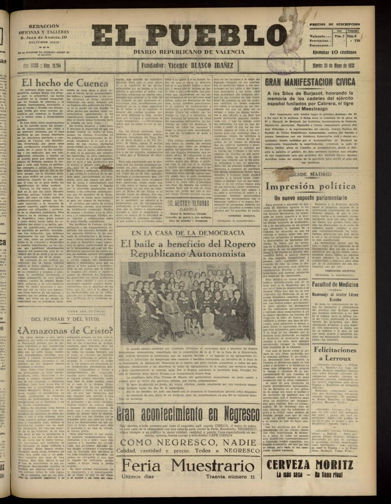 Miniatura de El Pueblo : Diario republicano de Valencia del 24 de mayo de 1932, nº 13.764