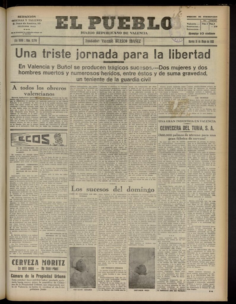 Miniatura de El Pueblo : Diario republicano de Valencia del 31 de mayo de 1932, nº 13.770