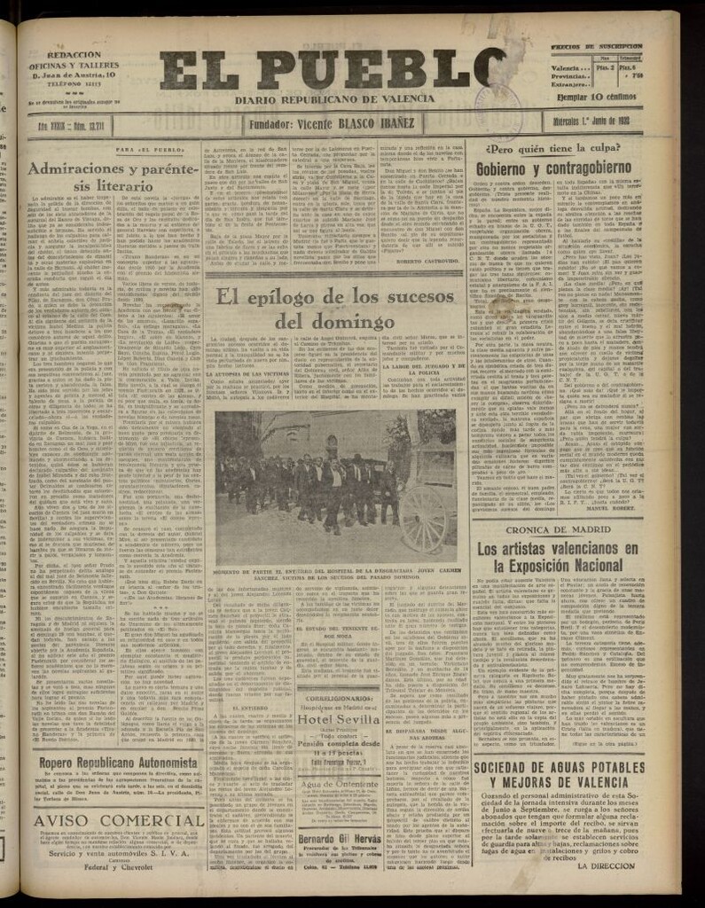 Miniatura de El Pueblo : Diario republicano de Valencia del 1 de junio de 1932, nº 13.771
