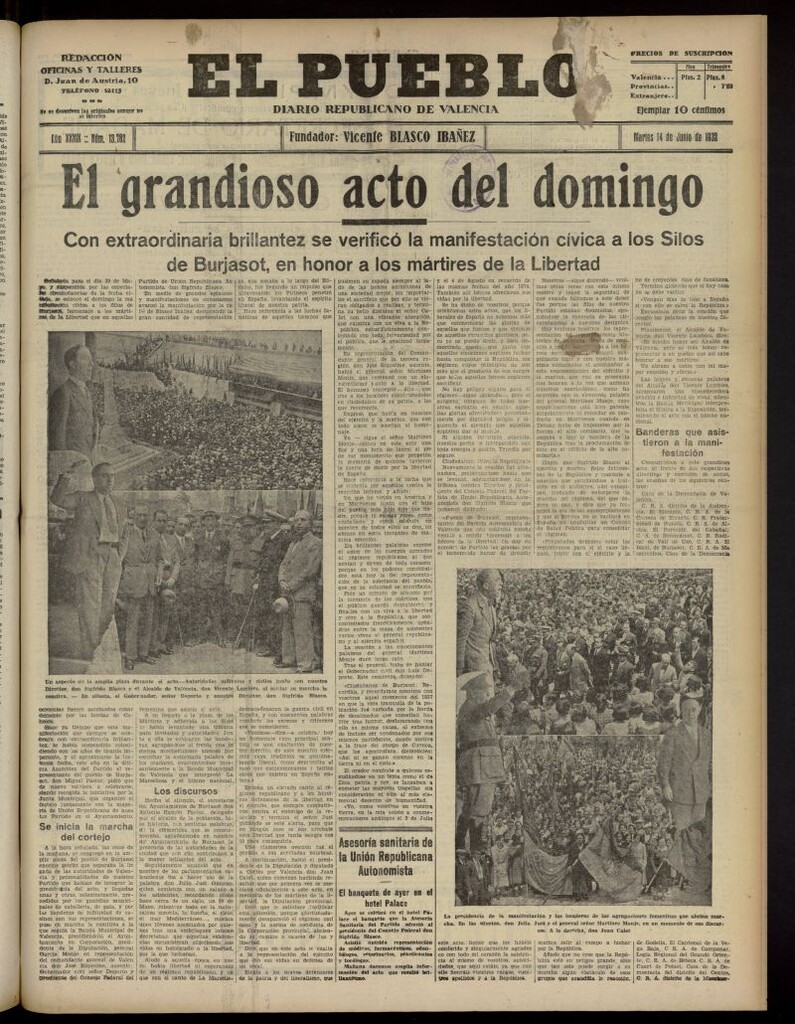 Miniatura de El Pueblo : Diario republicano de Valencia del 14 de junio de 1932, nº 13.782