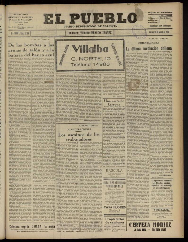 Miniatura de El Pueblo : Diario republicano de Valencia del 23 de junio de 1932, nº 13.790