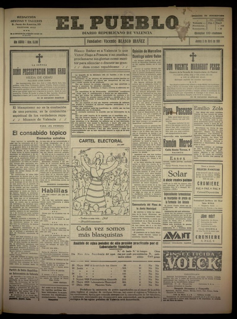 Miniatura de El Pueblo : Diario republicano de Valencia del 2 de abril de 1931, nº 13.386