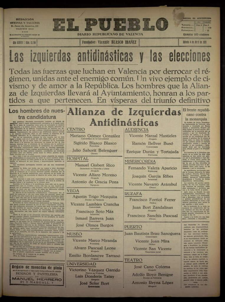 Miniatura de El Pueblo : Diario republicano de Valencia del 4 de abril de 1931, nº 13.388