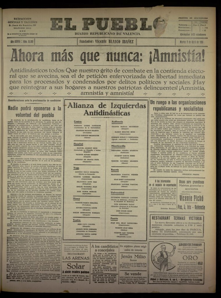 Miniatura de El Pueblo : Diario republicano de Valencia del 7 de abril de 1931, nº 13.390
