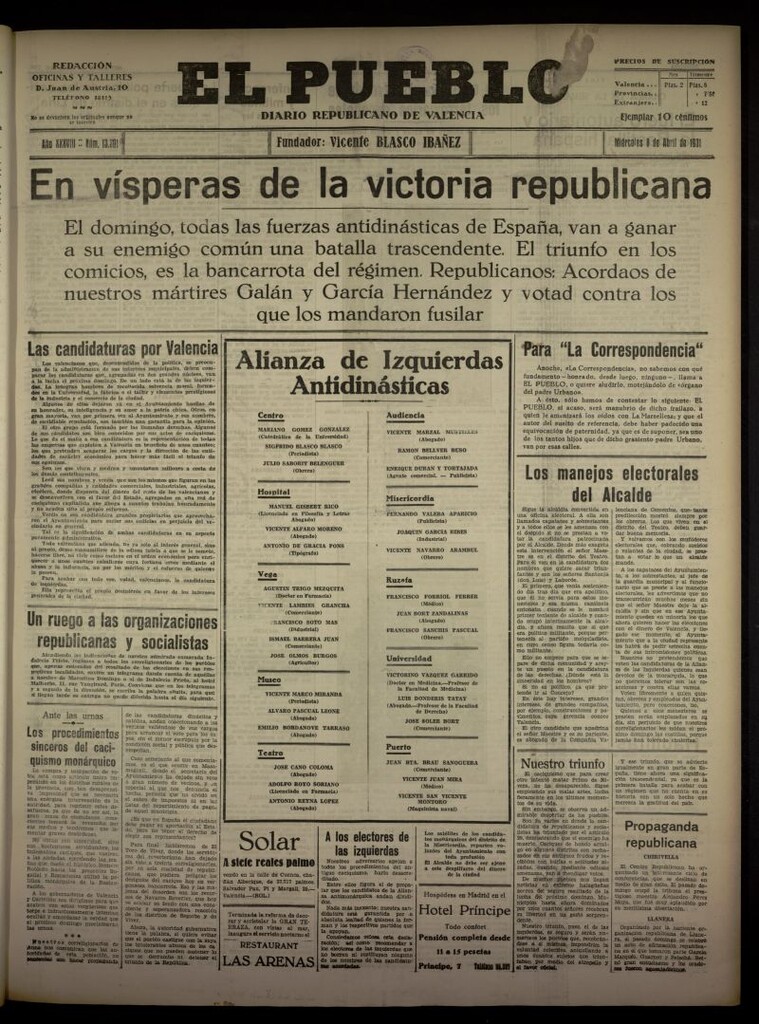 Miniatura de El Pueblo : Diario republicano de Valencia del 8 de abril de 1931, nº 13.391