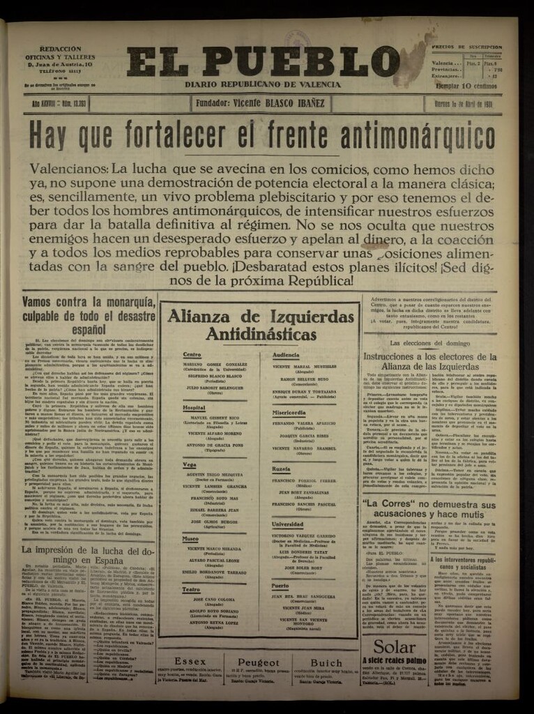 Miniatura de El Pueblo : Diario republicano de Valencia del 10 de abril de 1931, nº 13.393