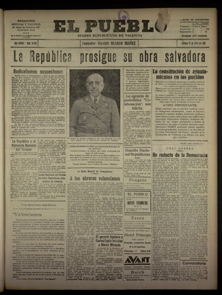 Miniatura de El Pueblo : Diario republicano de Valencia del 17 de abril de 1931, nº 13.399