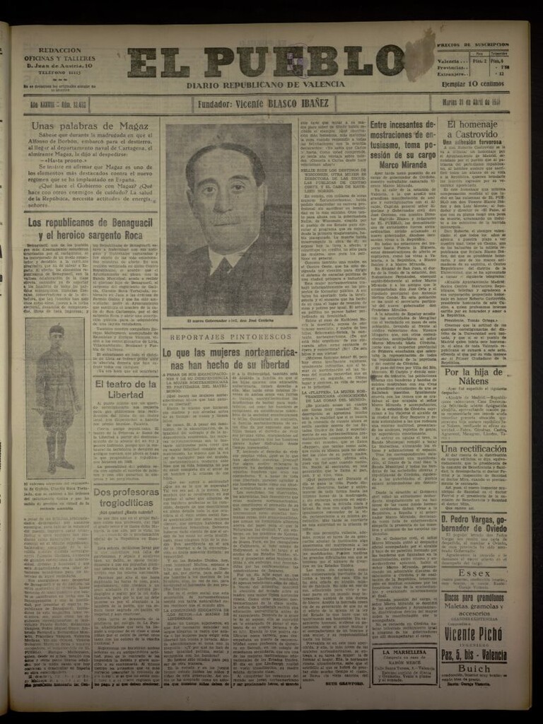 Miniatura de El Pueblo : Diario republicano de Valencia del 21 de abril de 1931, nº 13.402