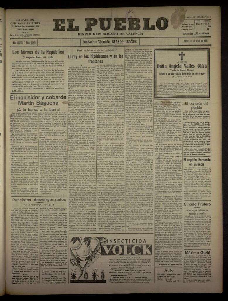Miniatura de El Pueblo : Diario republicano de Valencia del 23 de abril de 1931, nº 13.404