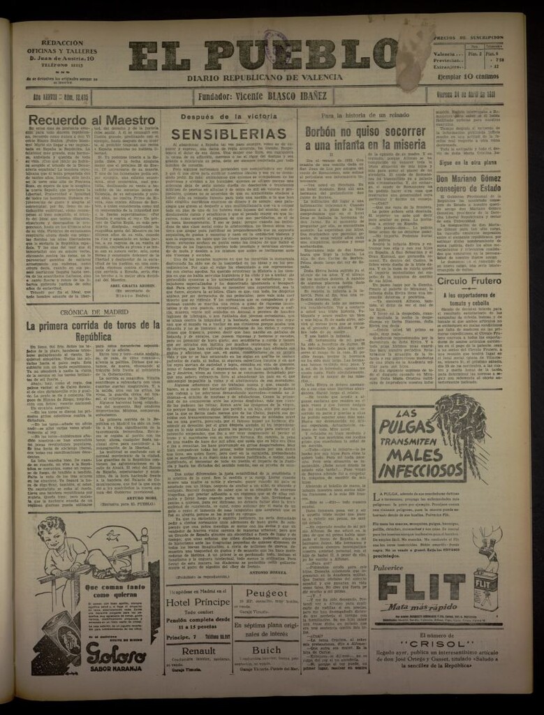 Miniatura de El Pueblo : Diario republicano de Valencia del 24 de abril de 1931, nº 13.405
