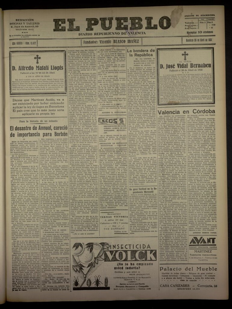 Miniatura de El Pueblo : Diario republicano de Valencia del 26 de abril de 1931, nº 13.407