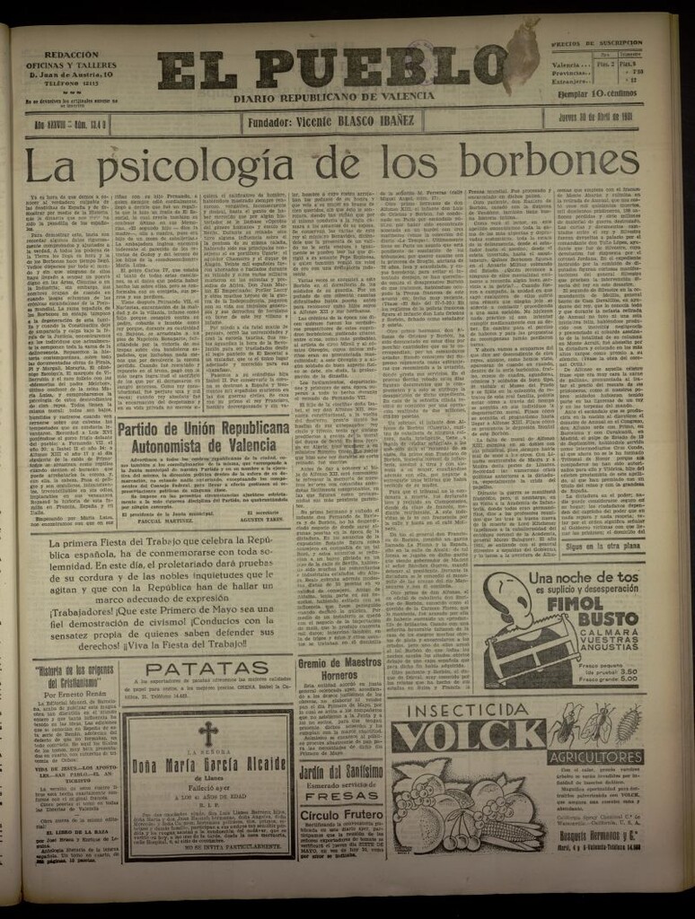 Miniatura de El Pueblo : Diario republicano de Valencia del 30 de abril de 1931, nº 13.410