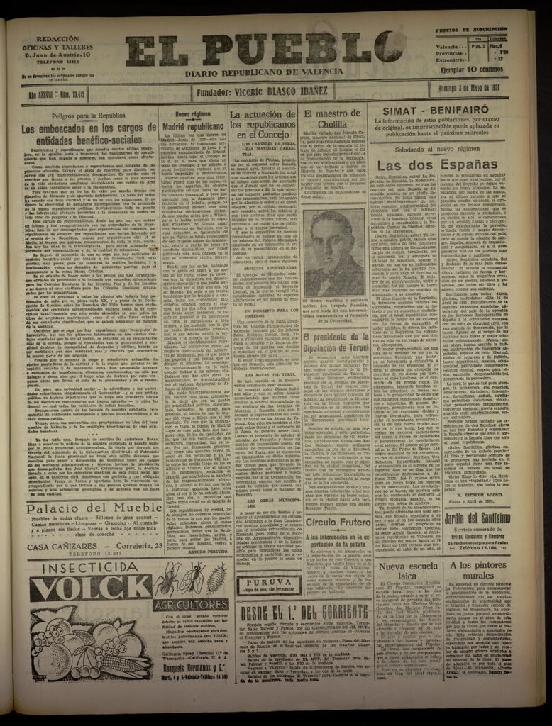 Miniatura de El Pueblo : Diario republicano de Valencia del 3 de mayo de 1931, nº 13.412