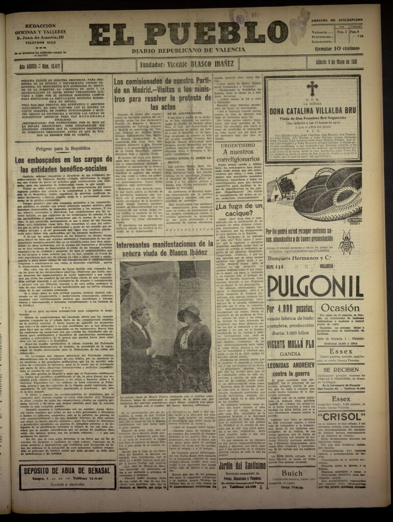 Miniatura de El Pueblo : Diario republicano de Valencia del 9 de mayo de 1931, nº 13.417
