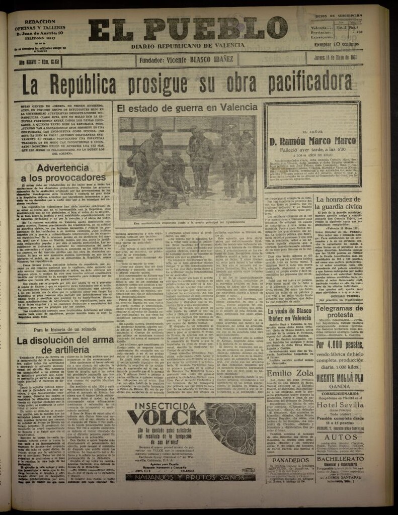 Miniatura de El Pueblo : Diario republicano de Valencia del 14 de mayo de 1931, nº 13.451