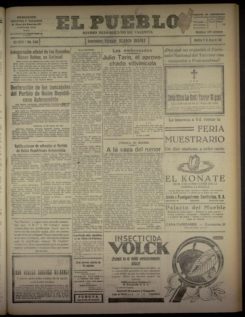 Miniatura de El Pueblo : Diario republicano de Valencia del 17 de mayo de 1931, nº 13.454