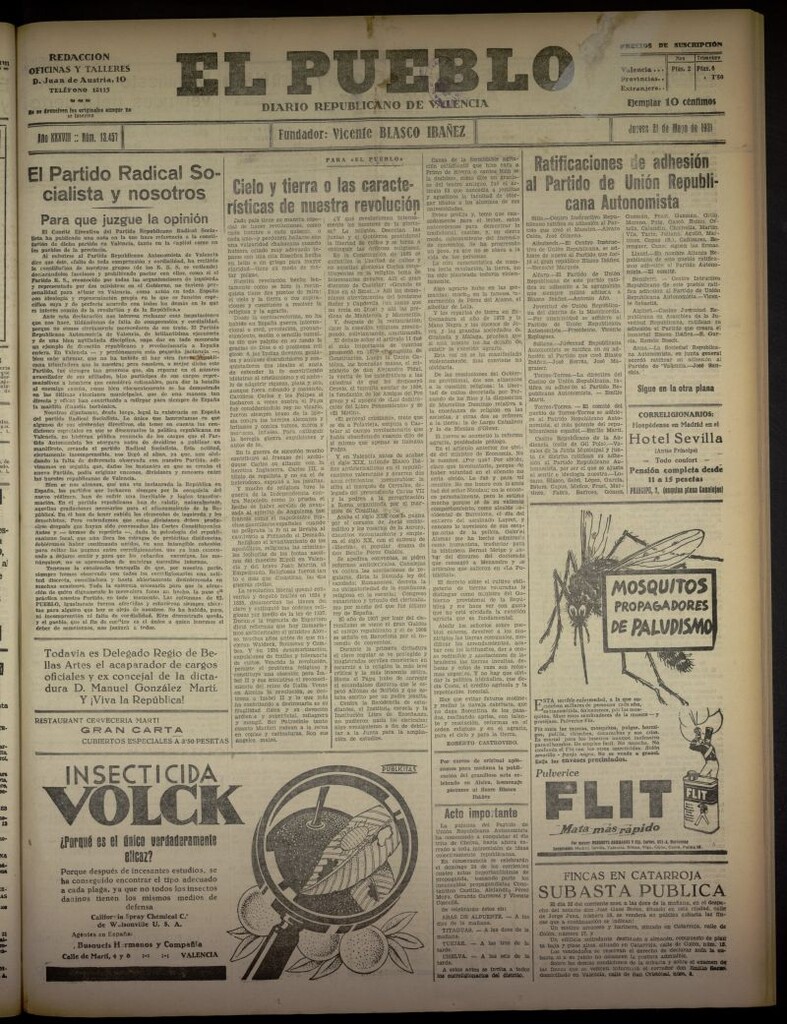Miniatura de El Pueblo : Diario republicano de Valencia del 21 de mayo de 1931, nº 13.457