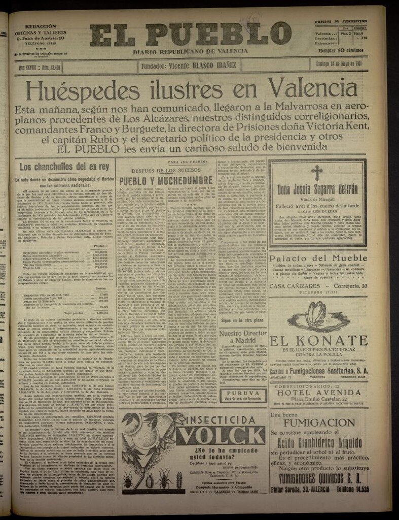 Miniatura de El Pueblo : Diario republicano de Valencia del 24 de mayo de 1931, nº 13.460