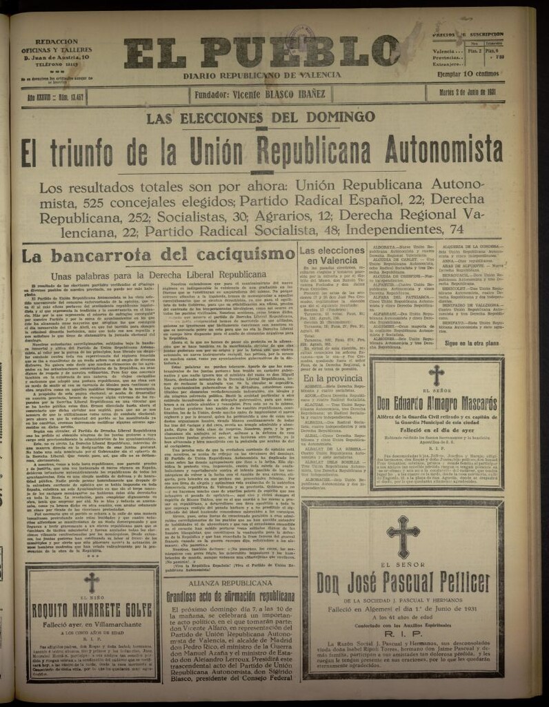 Miniatura de El Pueblo : Diario republicano de Valencia del 2 de junio de 1931, nº 13.467