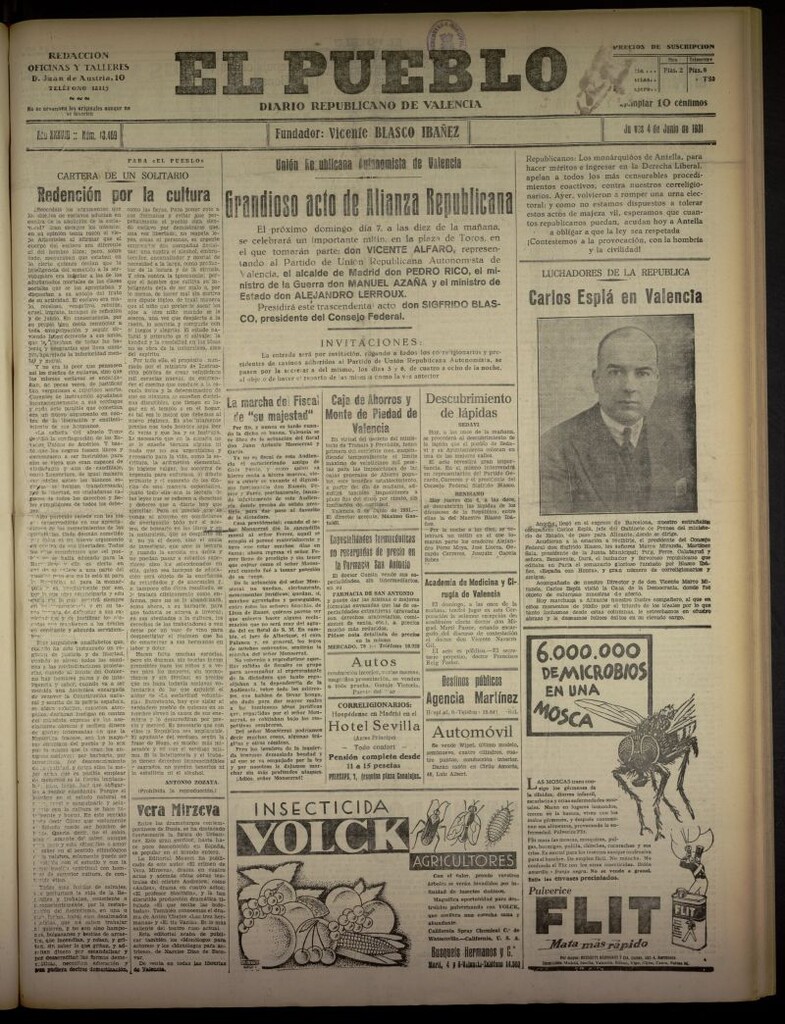 Miniatura de El Pueblo : Diario republicano de Valencia del 4 de junio de 1931, nº 13.469