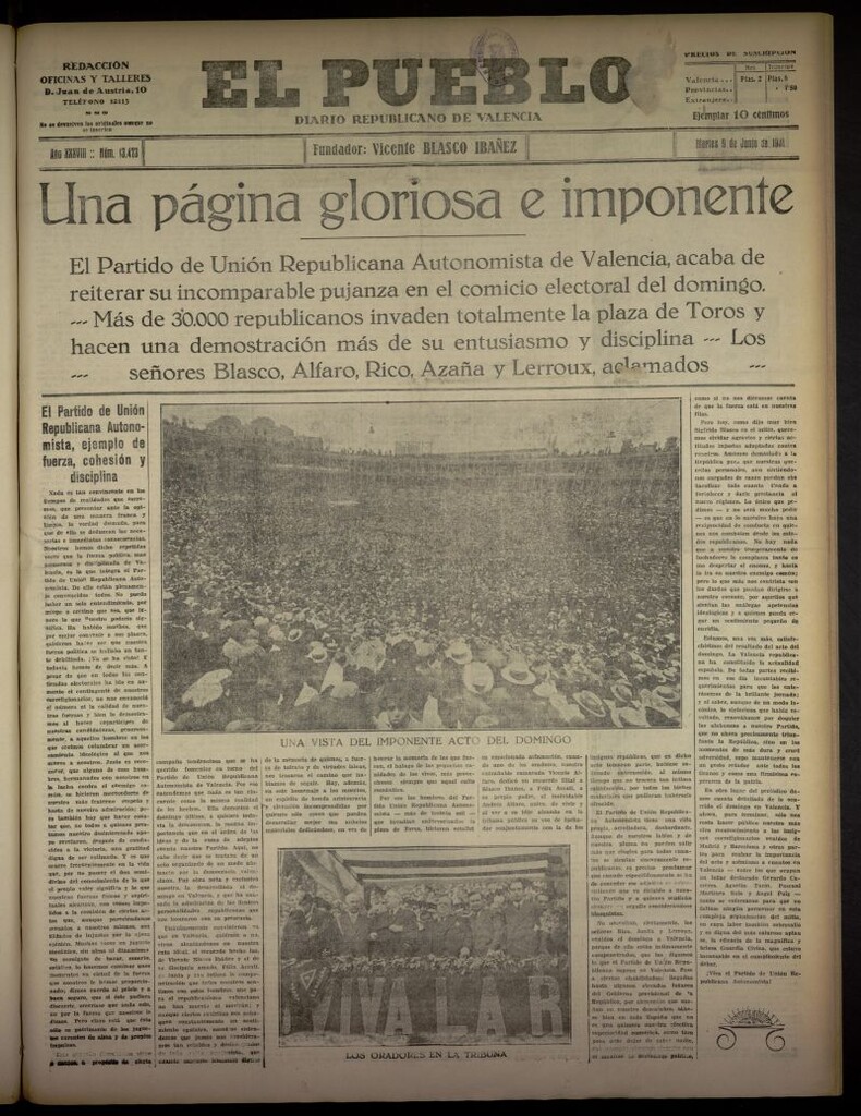 Miniatura de El Pueblo : Diario republicano de Valencia del 9 de junio de 1931, nº 13.473