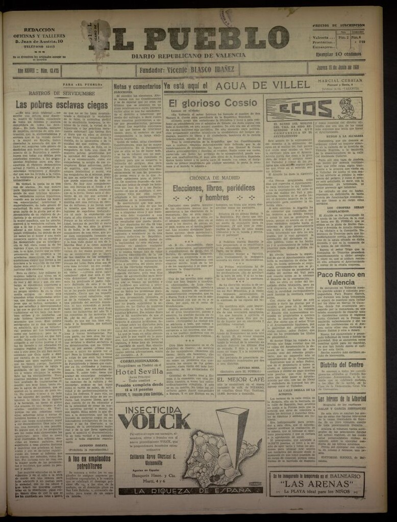 Miniatura de El Pueblo : Diario republicano de Valencia del 11 de junio de 1931, nº 13.475