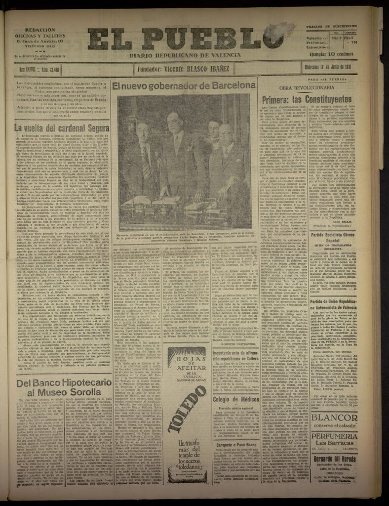 Miniatura de El Pueblo : Diario republicano de Valencia del 17 de junio de 1931, nº 13.480