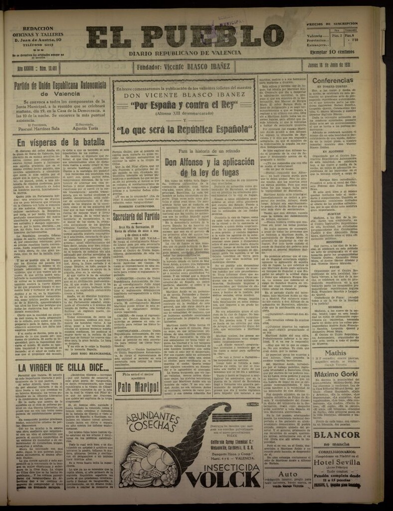 Miniatura de El Pueblo : Diario republicano de Valencia del 18 de junio de 1931, nº 13.481