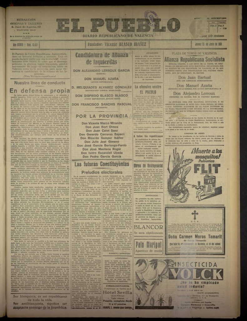 Miniatura de El Pueblo : Diario republicano de Valencia del 25 de junio de 1931, nº 13.487