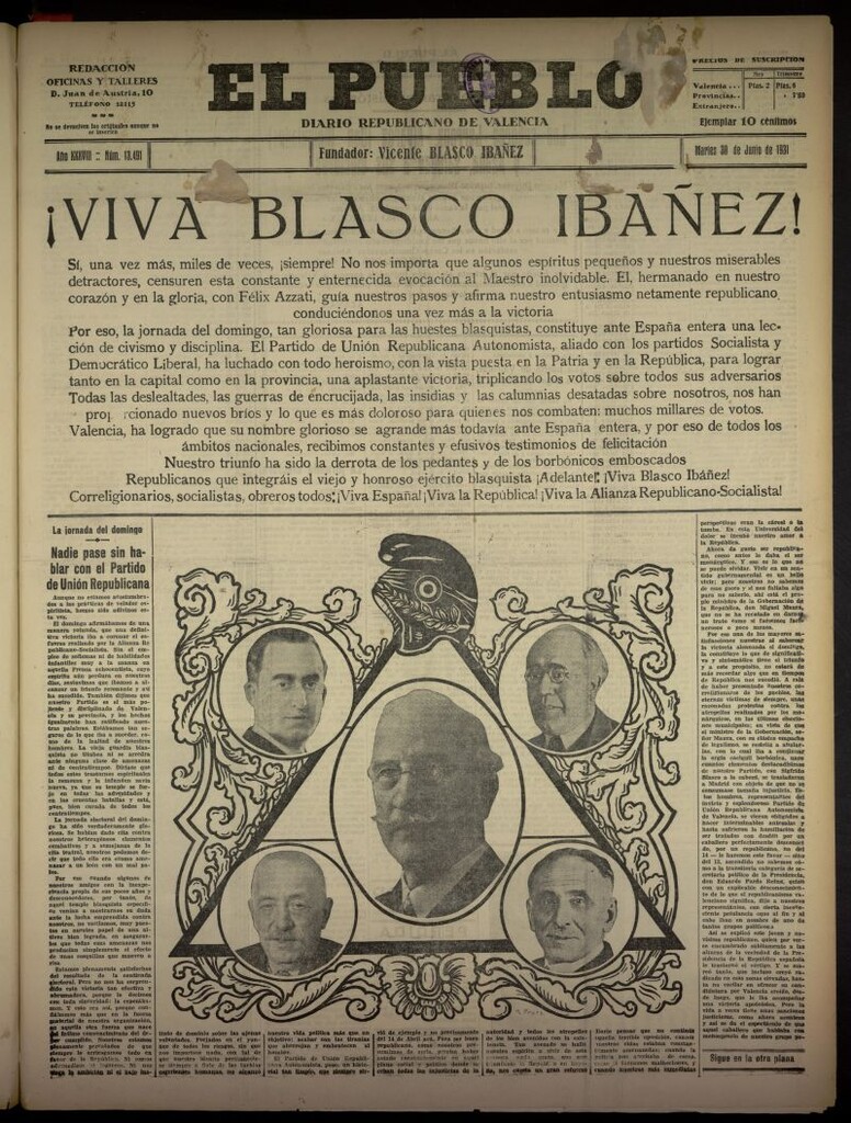 Miniatura de El Pueblo : Diario republicano de Valencia del 30 de junio de 1931, nº 13.491