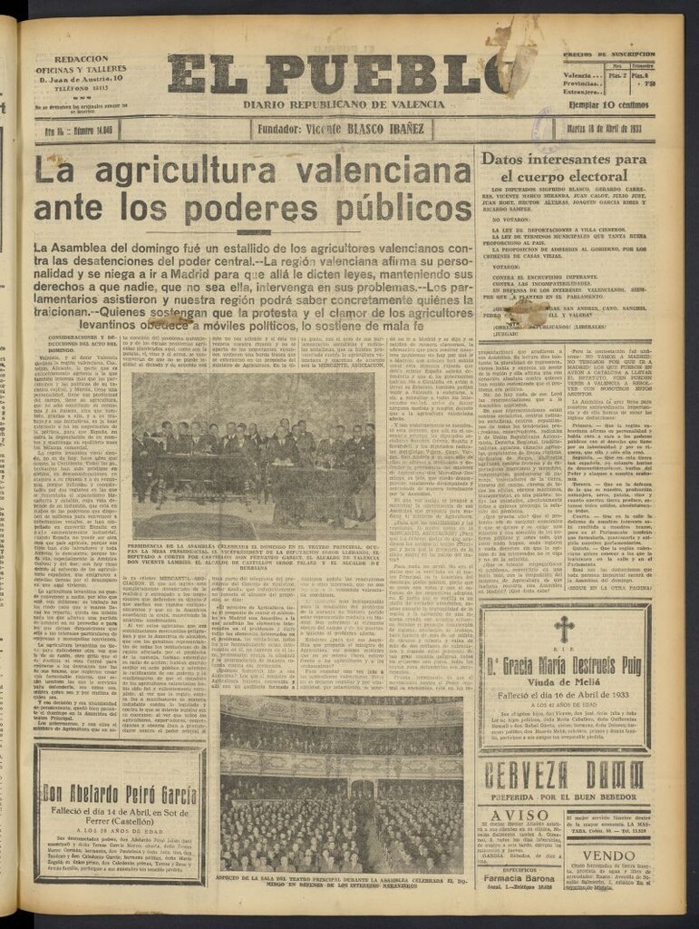 Miniatura de El Pueblo : Diario republicano de Valencia del 18 de abril de 1933, nº 14.046