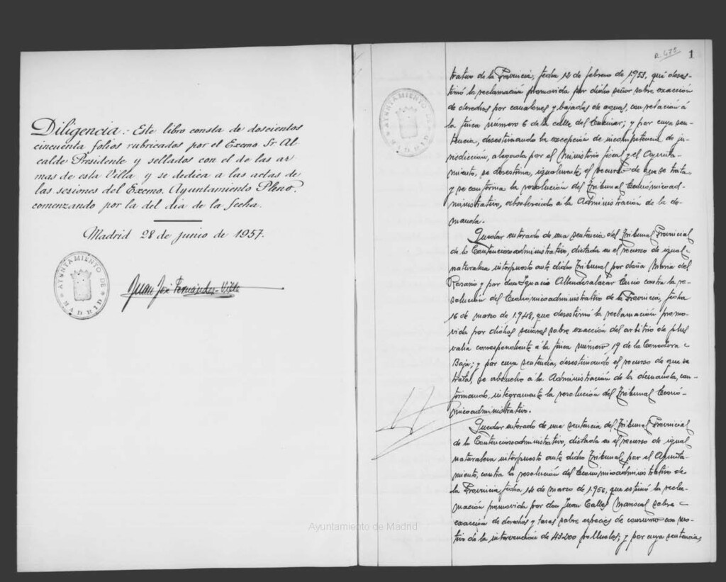 Miniatura de Actas de acuerdos del Ayuntamiento. Tomo 869 del año 1957 (28 junio 1957 a 31 enero 1958)