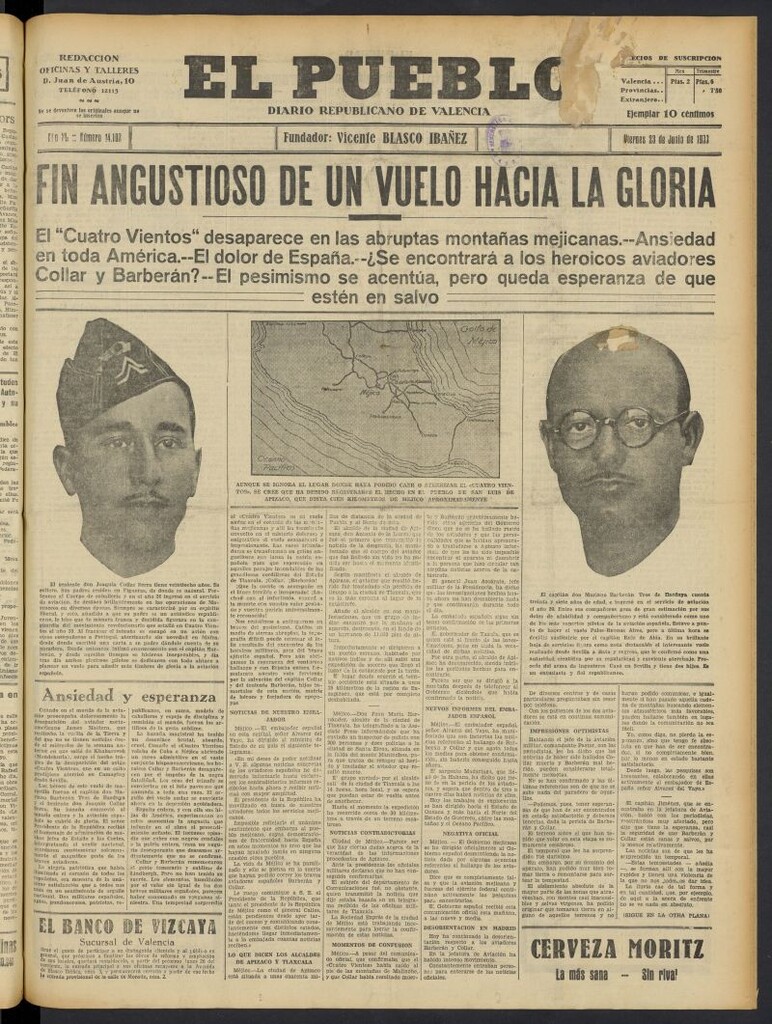 Miniatura de El Pueblo : Diario republicano de Valencia del 23 de junio de 1933, nº 14.102