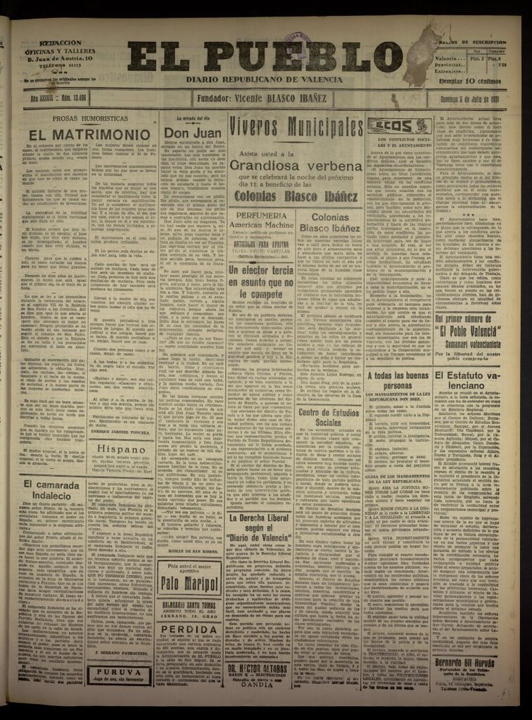 Miniatura de El Pueblo : Diario republicano de Valencia  del 5 de julio de 1931, nº 13.496