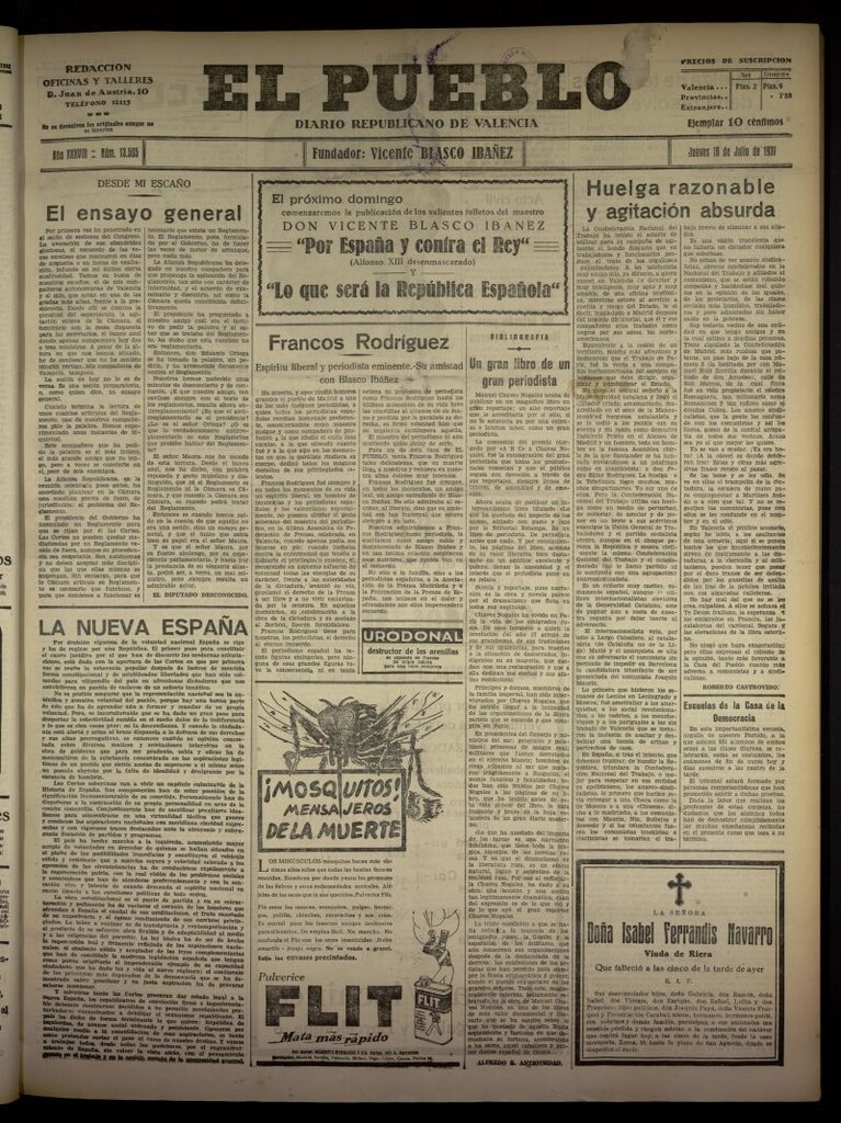 Miniatura de El Pueblo : Diario republicano de Valencia  del 16 de julio de 1931, nº 13.505